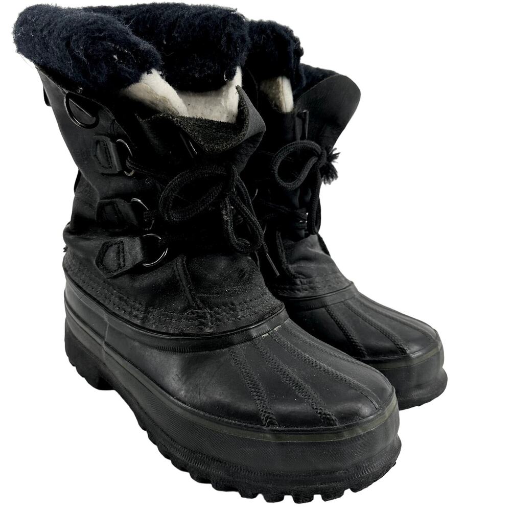 Sorel Badger Duck Snow Boots Shearling Liners Lace Up Winter Outdoor Black 6